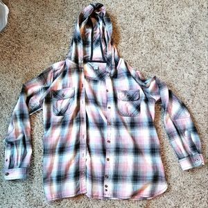 Womans Carhartt button down flannel w/hood - Size Large